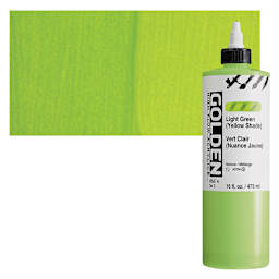Golden High Flow Acrylic Paint - Light Green (Yellow Shade), 16 oz bottle and swatch