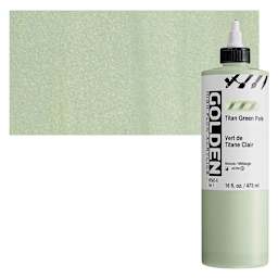 Golden High Flow Acrylic Paint - Titan Green Pale, 16 oz bottle and swatch