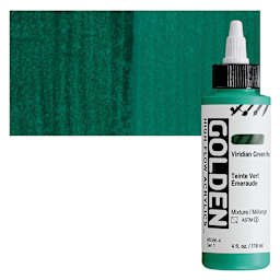 Golden High Flow Acrylic Paint - Virdian Green Hue, 4 oz bottle and swatch