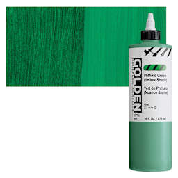 Golden High Flow Acrylic Paint - Phthalo Green (Yellow Shade), 16 oz bottle and swatch