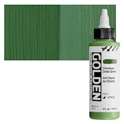 Golden High Flow Acrylic Paint - Chromium Oxide Green, 4 oz bottle and swatch