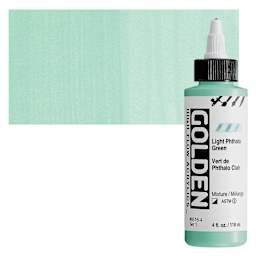Golden High Flow Acrylic Paint - Light Phthalo Green, 4 oz bottle and swatch