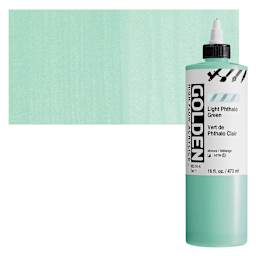 Golden High Flow Acrylic Paint - Light Phthalo Green, 16 oz bottle and swatch