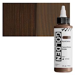 Golden High Flow Acrylic Paint - Burnt Umber, 4 oz bottle and swatch