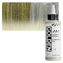 Golden High Flow Acrylic Paint - Interference Gold (Fine), 4 oz bottle and swatch