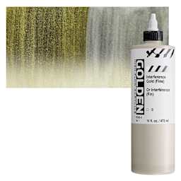 Golden High Flow Acrylic Paint - Interference Gold (Fine), 16 oz bottle and swatch