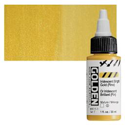 Golden High Flow Acrylic Paint - Iridescent Bright Gold (Fine), 1 oz bottle and swatch