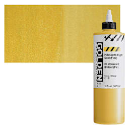 Golden High Flow Acrylic Paint - Iridescent Bright Gold (Fine), 16 oz bottle and swatch