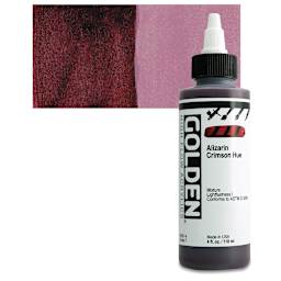 Golden High Flow Acrylic Paint - Alizarin Crimson Hue, 4 oz bottle and swatch