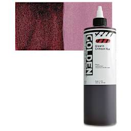 Golden High Flow Acrylic Paint - Alizarin Crimson Hue, 16 oz bottle and swatch