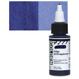 Golden High Flow Acrylic Paint - Anthraquinone Blue (Indigo), 1 oz bottle and swatch