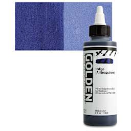 Golden High Flow Acrylic Paint - Anthraquinone Blue (Indigo), 4 oz bottle and swatch