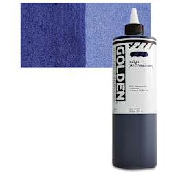 Golden High Flow Acrylic Paint - Anthraquinone Blue (Indigo), 16 oz bottle and swatch