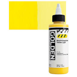 Golden High Flow Acrylic Paint - Benzimidazolone Yellow Light, 4 oz bottle and swatch