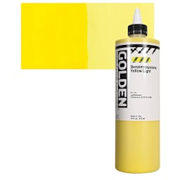 Golden High Flow Acrylic Paint - Benzimidazolone Yellow Light, 16 oz bottle and swatch