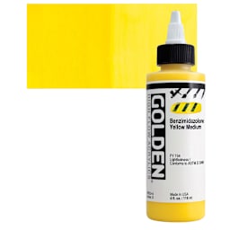 Golden High Flow Acrylic Paint - Benzimidazolone Yellow Medium, 4 oz bottle and swatch