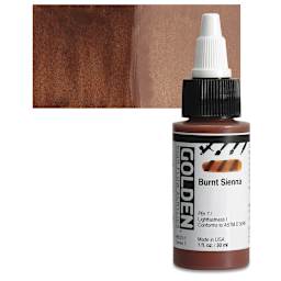 Golden High Flow Acrylic Paint - Burnt Sienna, 1 oz bottle and swatch