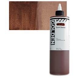 Golden High Flow Acrylic Paint - Burnt Sienna, 16 oz bottle and swatch
