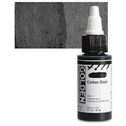 Golden High Flow Acrylic Paint - Carbon Black, 1 oz bottle and swatch