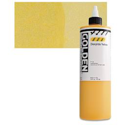 Golden High Flow Acrylic Paint - Diarylide Yellow, 16 oz bottle and swatch