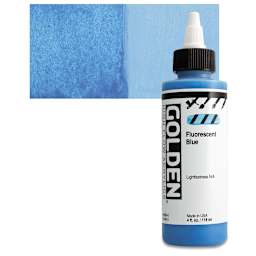 Golden High Flow Acrylic Paint - Florescent Blue, 4 oz bottle and swatch