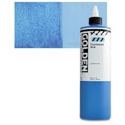 Golden High Flow Acrylic Paint - Fluorescent Blue, 16 oz bottle and swatch