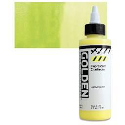 Golden High Flow Acrylic Paint - Fluorescent Chartreuse, 4 oz bottle and swatch