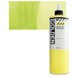 Golden High Flow Acrylic Paint - Fluorescent Chartreuse, 16 oz bottle and swatch
