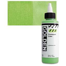 Golden High Flow Acrylic Paint - Fluorescent Green, 4 oz bottle and swatch