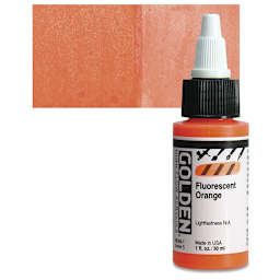 Golden High Flow Acrylic Paint - Fluorescent Orange, 1 oz bottle and swatch