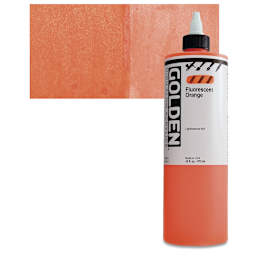 Golden High Flow Acrylic Paint - Fluorescent Orange, 16 oz bottle and swatch