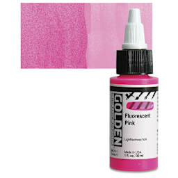 Golden High Flow Acrylic Paint - Fluorescent Pink, 1 oz bottle and swatch