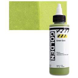 Golden High Flow Acrylic Paint - Green Gold, 4 oz bottle and swatch