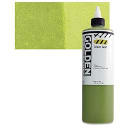 Golden High Flow Acrylic Paint - Green Gold, 16 oz bottle and swatch