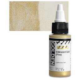 Golden High Flow Acrylic Paint - Iridescent Gold (Fine), 1 oz bottle and swatch