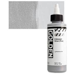 Golden High Flow Acrylic Paint - Iridescent Silver (Fine), 4 oz bottle and swatch