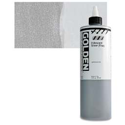 Golden High Flow Acrylic Paint - Iridescent Silver (Fine), 16 oz bottle and swatch