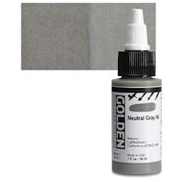 Golden High Flow Acrylic Paint - Neutral Gray N5, 1 oz bottle and swatch