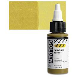 Golden High Flow Acrylic Paint - Nickel Azo Yellow, 1 oz bottle and swatch