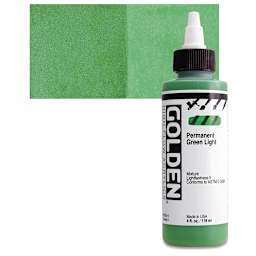 Golden High Flow Acrylic Paint - Permanent Green Light, 4 oz bottle and swatch