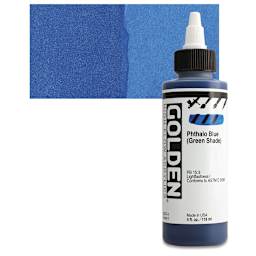 Golden High Flow Acrylic Paint - Phthalo Blue (Green Shade) 4 oz bottle and swatch