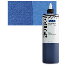 Golden High Flow Acrylic Paint - Phthalo Blue (Green Shade), 16 oz bottle and swatch