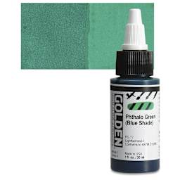 Golden High Flow Acrylic Paint - Phthalo Green (Blue Shade), 1 oz bottle and swatch