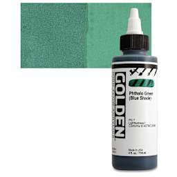 Golden High Flow Acrylic Paint - Phthalo Green (Blue Shade), 4 oz bottle and swatch