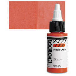 Golden High Flow Acrylic Paint - Pyrrole Orange, 1 oz bottle and swatch