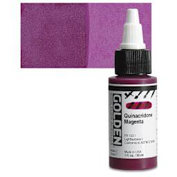 Golden High Flow Acrylic Paint - Quinacridone Magenta, 1 oz bottle and swatch