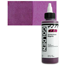Golden High Flow Acrylic Paint - Quinacridone Magenta, 4 oz bottle and swatch