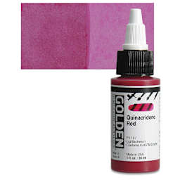 Golden High Flow Acrylic Paint - Quinacridone Red, 1 oz bottle and swatch