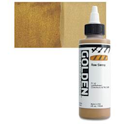 Golden High Flow Acrylic Paint - Raw Sienna, 4 oz bottle and swatch