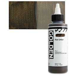 Golden High Flow Acrylic Paint - Raw Umber, 4 oz bottle and swatch